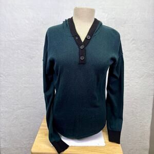 Smartwool Button Up Hoodie Sweater Pine Green Black Size M